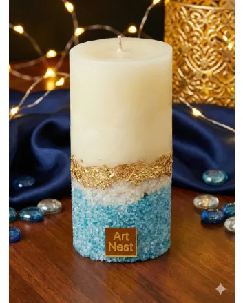 Crystal Pillar Candle - Handmade Resin Art Scented Candle Blue Gold