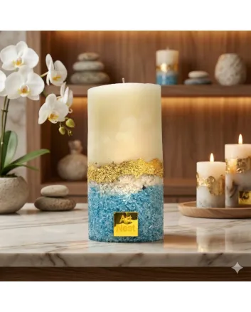 Crystal Pillar Candle - Handmade Resin Art Scented Candle Blue Gold