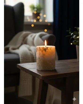 Luxe White Crystal Geode Pillar Candle - Handmade Ivory Gold Resin Art Scented Candle